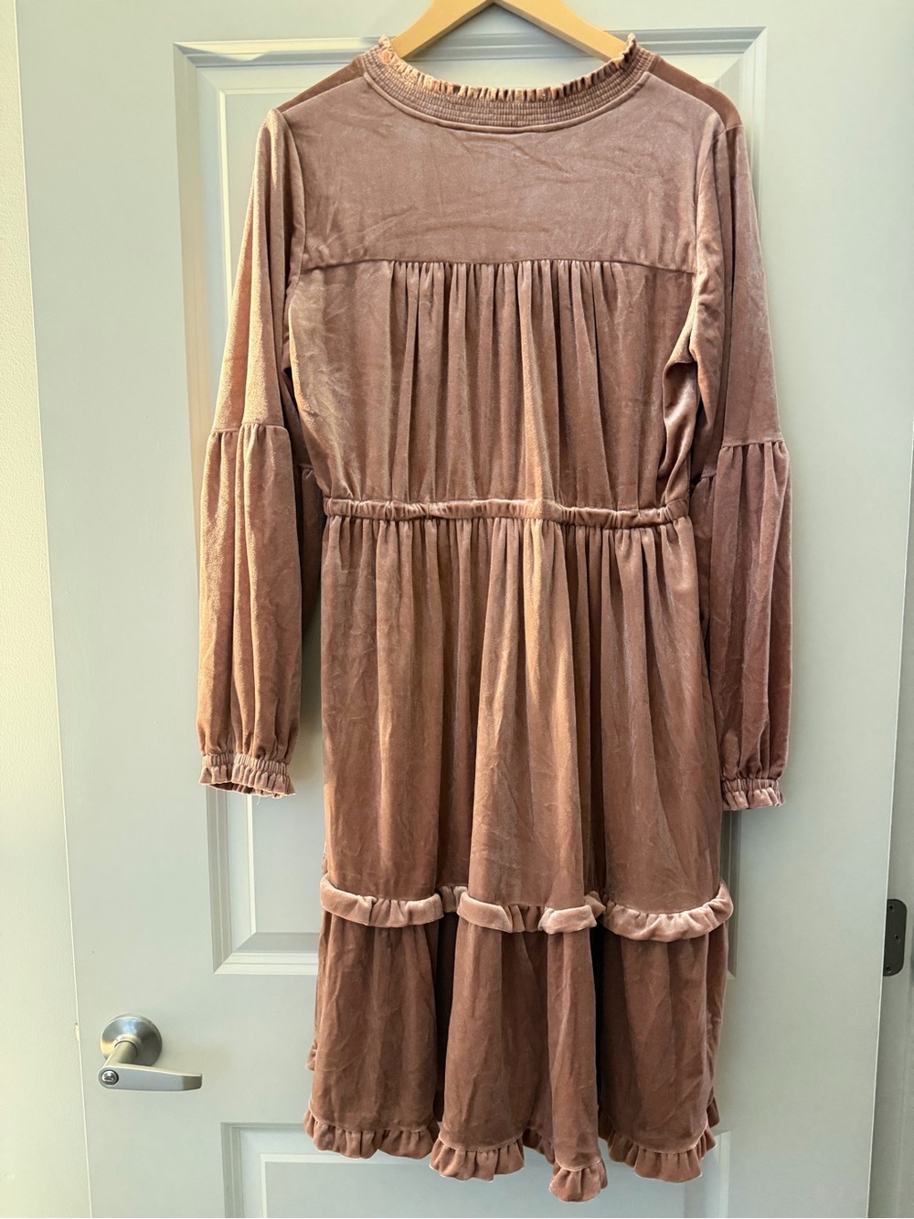 Simply Southern Rose Pink Velvet Tiered Midi Dress - Picture 3 of 4